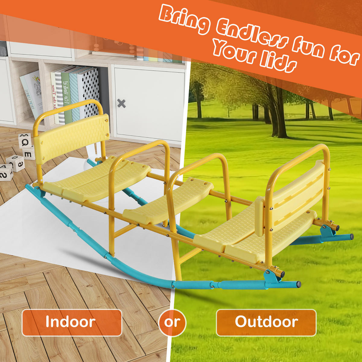 KINDERWIPPE 3-Sitzer Spielgerät Outdoor/Indoor - Blau, Metall (132/52cm)