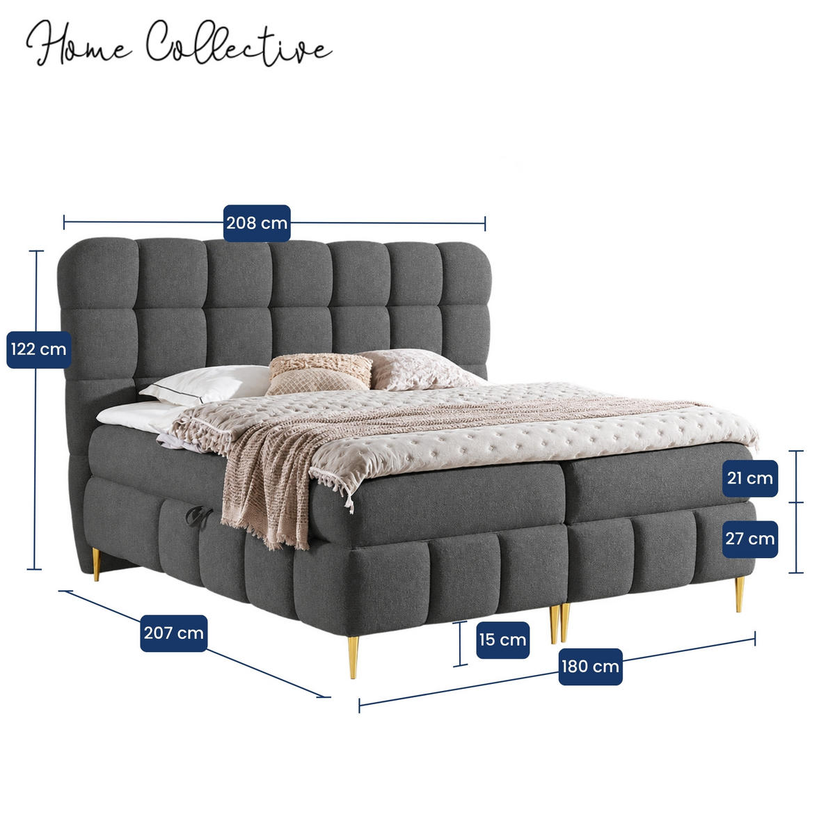 BOXSPRINGBETT mit Stauraum in 180x200 cm in Stahlgrau - Grau, Textil (180/200cm) - Home Collective