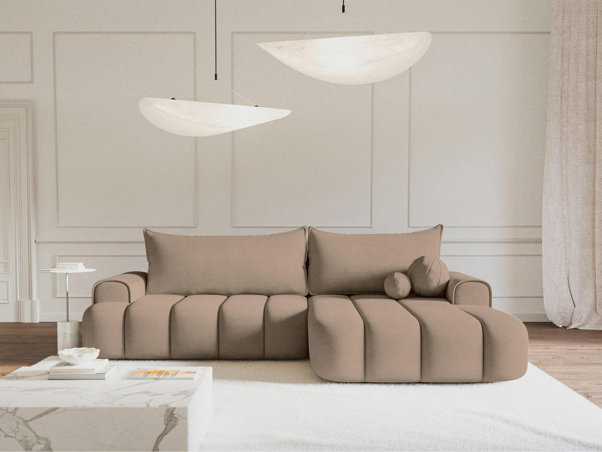 ECKSOFA Dandelino Dunkelbeige mit Samtbezug, rechts - Beige/Schwarz, Kunststoff/Textil (275/168cm) - Selsey
