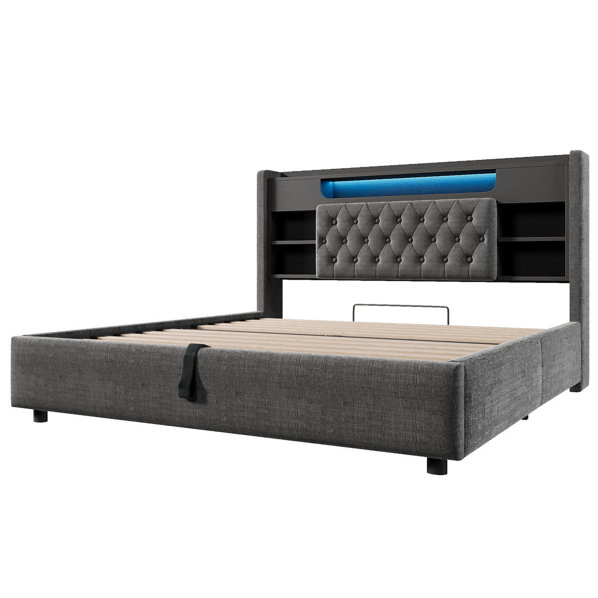 POLSTERBETT 140/200 cm in Grau mit LED, USB & Bettkasten aus Leinen - Grau, Holzwerkstoff/Textil (140/200cm) - CHICFURN