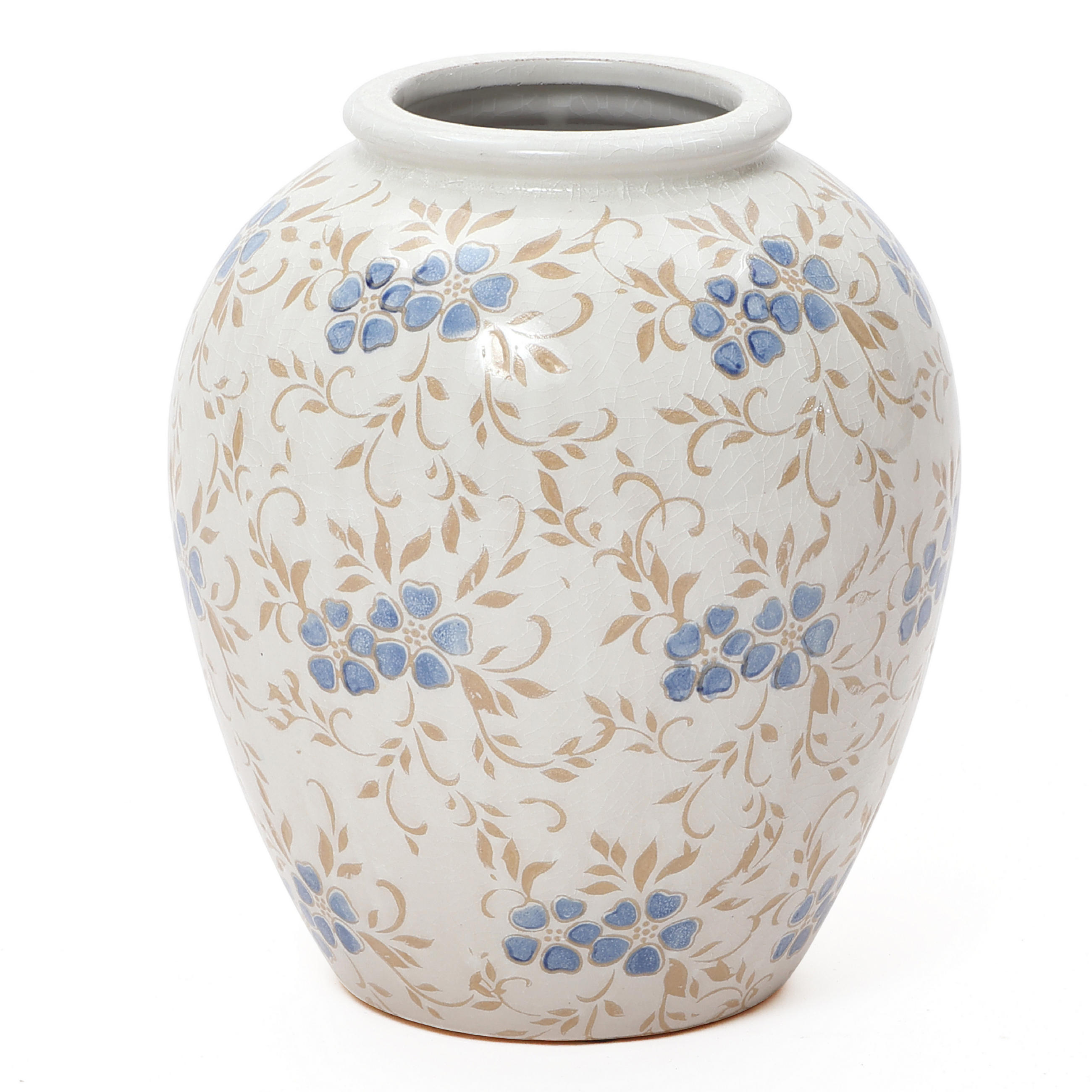 KERAMIKVASE 23,5 cm mit Craquelé-Glasur und Blumenmuster Vintage - Weiß, Keramik (23.5cm) - Hometopia
