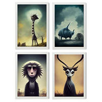 POSTER Set mit 4 Savanne Tier im T Burton Goth Stil A4 Weißer Rahmen - Weiß, Papier (29.7/3cm) - Nacnic