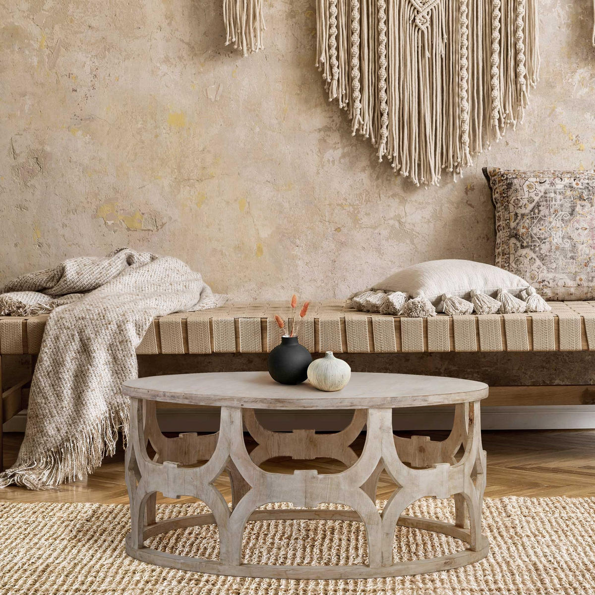 COUCHTISCH Ø100x45 cm rund Natur handgefertigt aus Mangoholz - Naturfarben, Holz (100/45/100cm) - WOMO-DESIGN