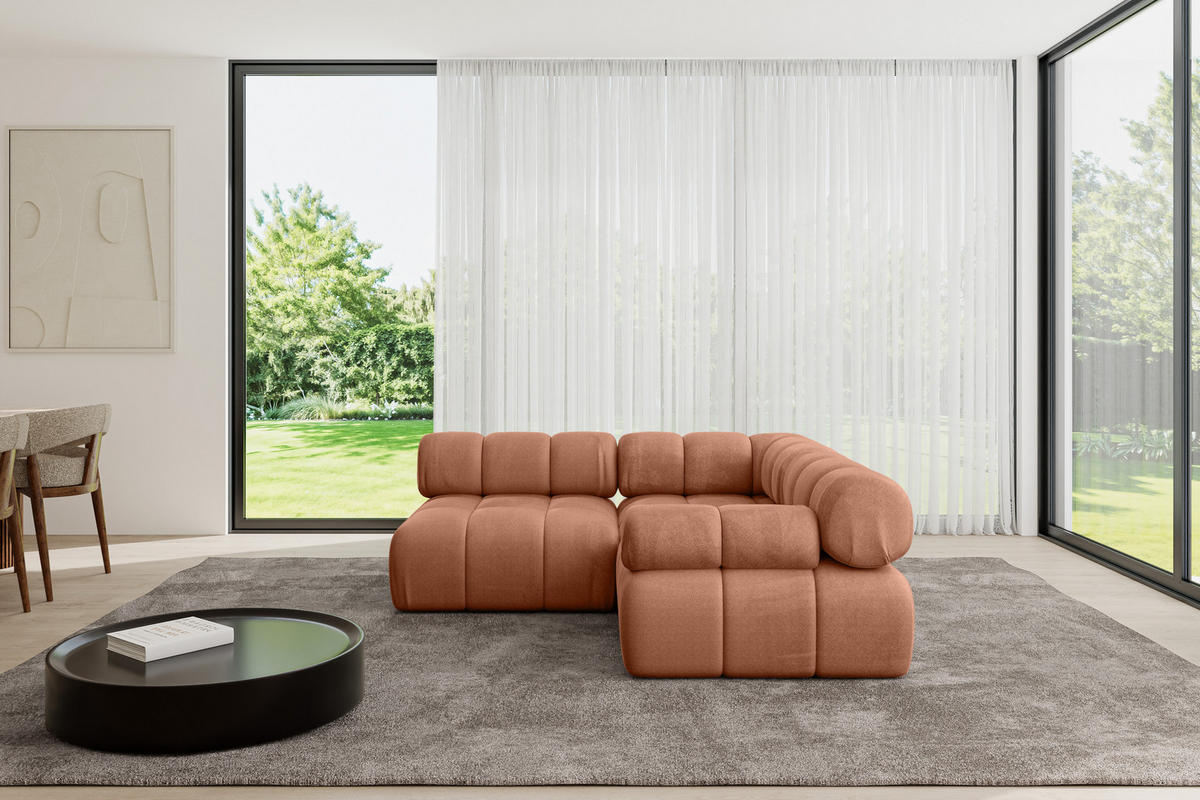 ECKSOFA modulares Sofa Mende-L1 - 190x190x70 cm Apricot Velours - Koralle, Holzwerkstoff/Textil (190/190cm) - ALTDECOR