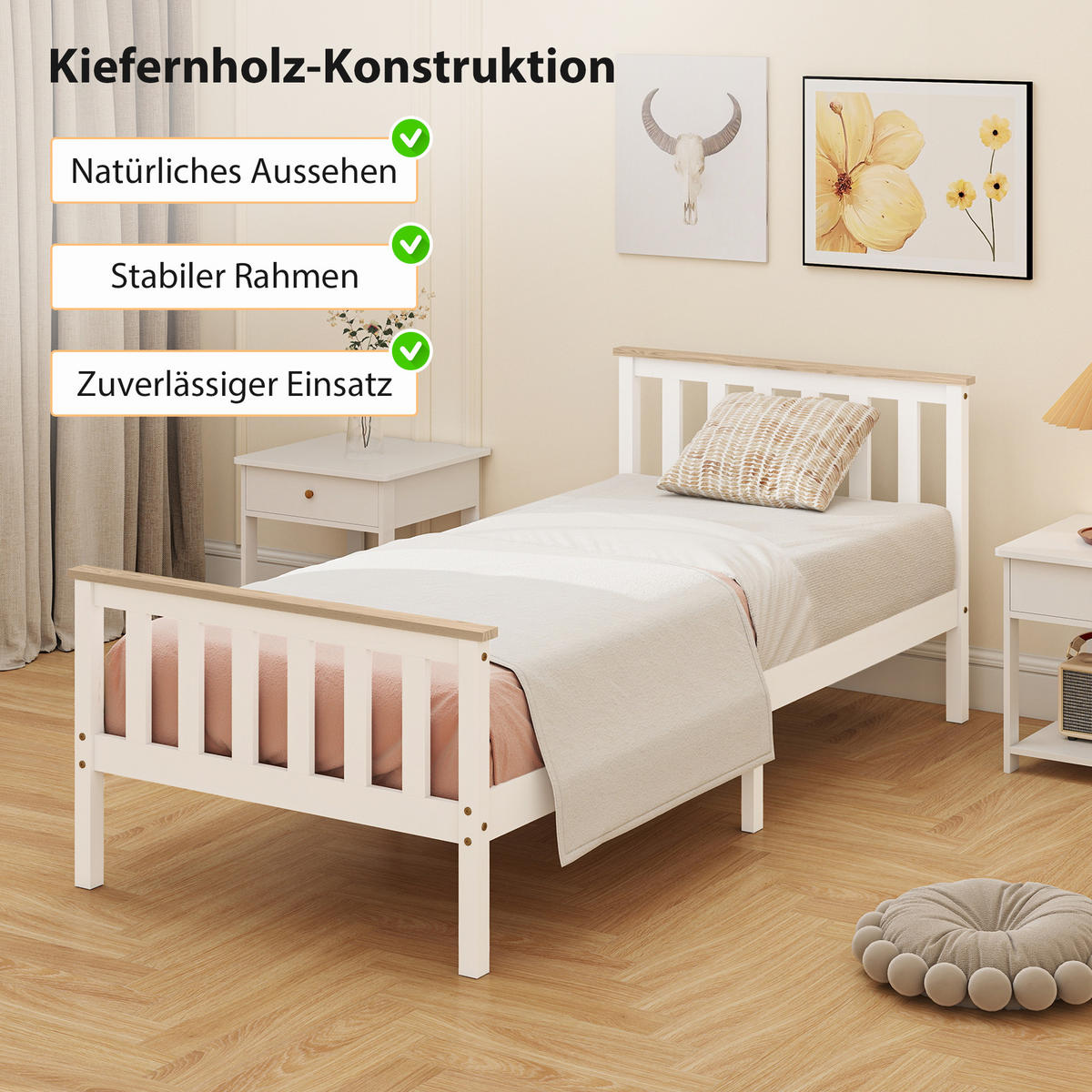 BETTGESTELL Kiefernholz Weiß - Weiß, Holz (90/200cm) - HOMCOM