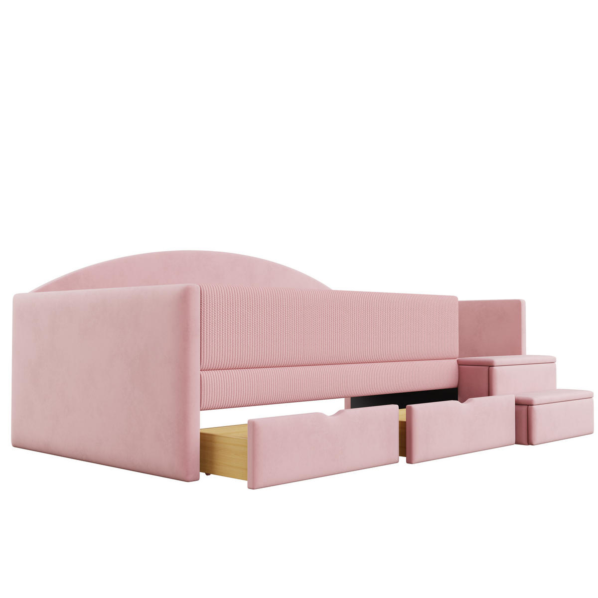 KINDERBETT 90/190 cm in Rosa Samt mit 2 Schubladen und Stufen - Rosa, Holzwerkstoff/Textil (90/190cm) - WISHDOR