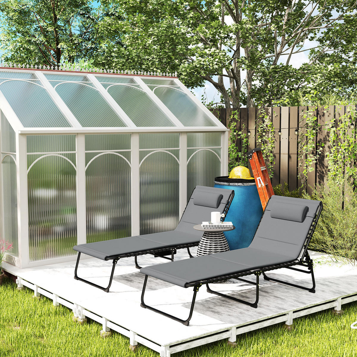 SONNENLIEGE SET 2 TLG. Faltbar Grau - Dunkelgrau, Textil/Metall - Outsunny