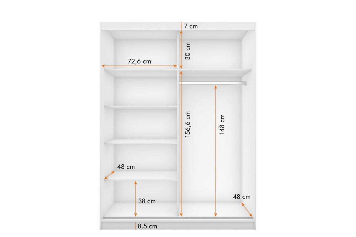 SCHWEBETÜRENSCHRANK VELMA 07 150/200 in Schwarz/Weiß mit Spiegel und LED - Schwarz/Weiß, Holzwerkstoff (150/61/200cm) - Deine Möbel 24