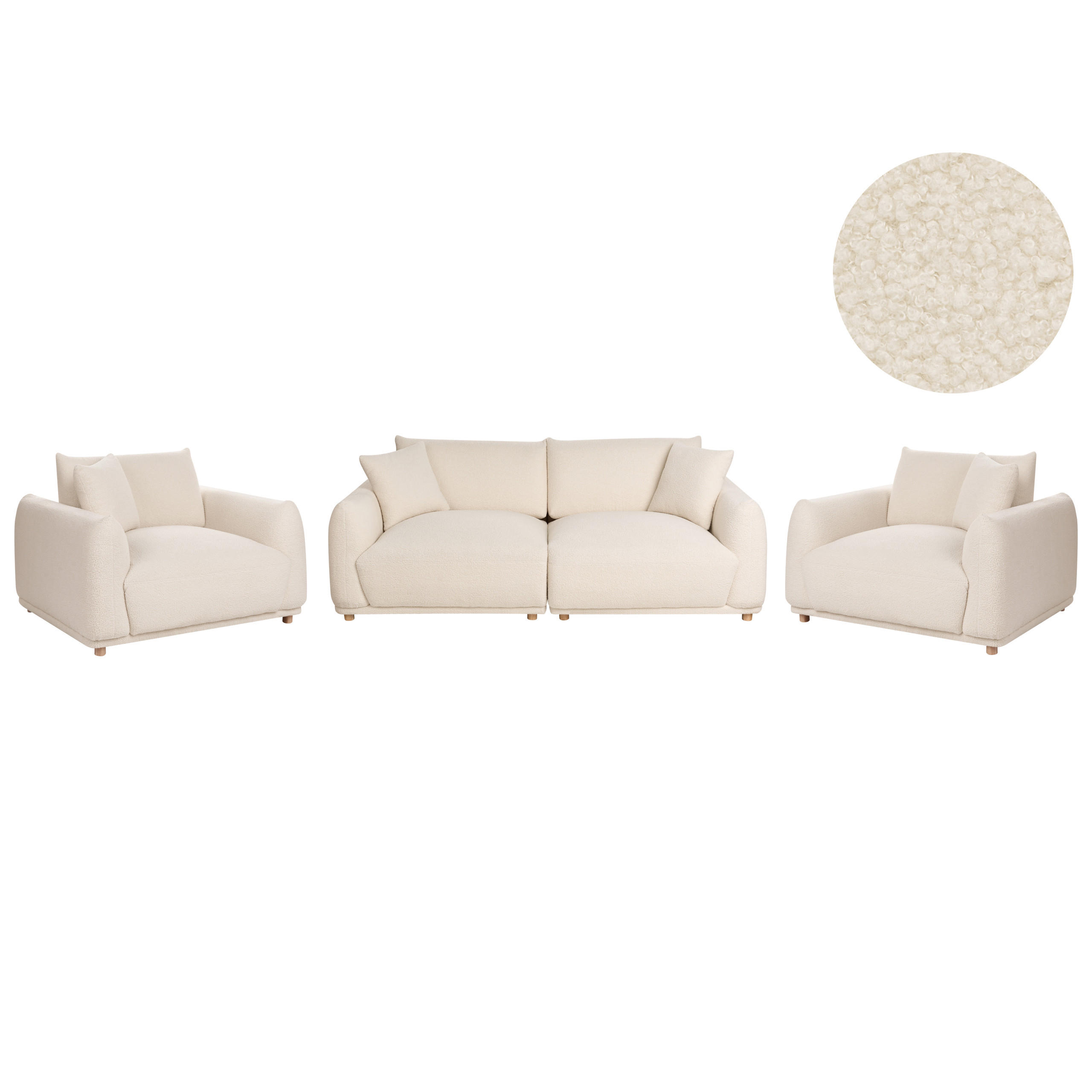 SOFA-SET 5-Sitzer Bouclé Cremeweiß Jubek - Creme/Weiß, Textil (220/75/104cm) - Beliani