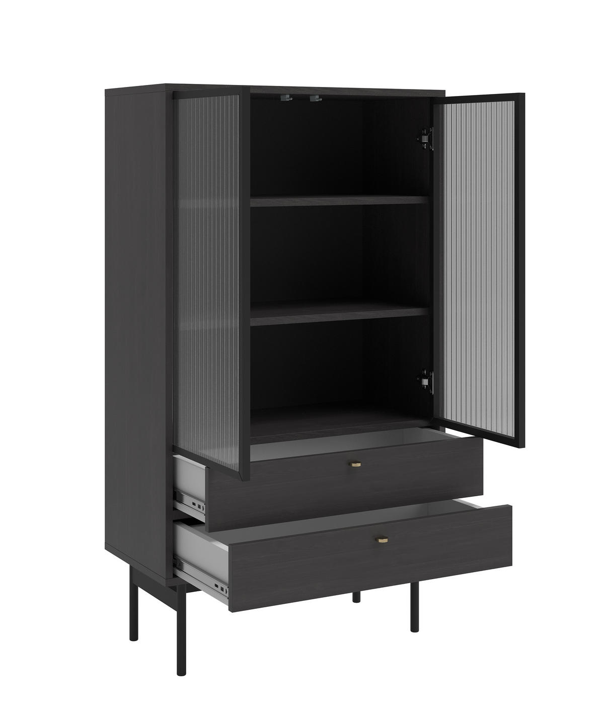 VITRINE Olar Holzoptik Esche Portland Schwarz 85 cm - Goldfarben/Schwarz, Holzwerkstoff/Metall (85/150/41cm) - Selsey