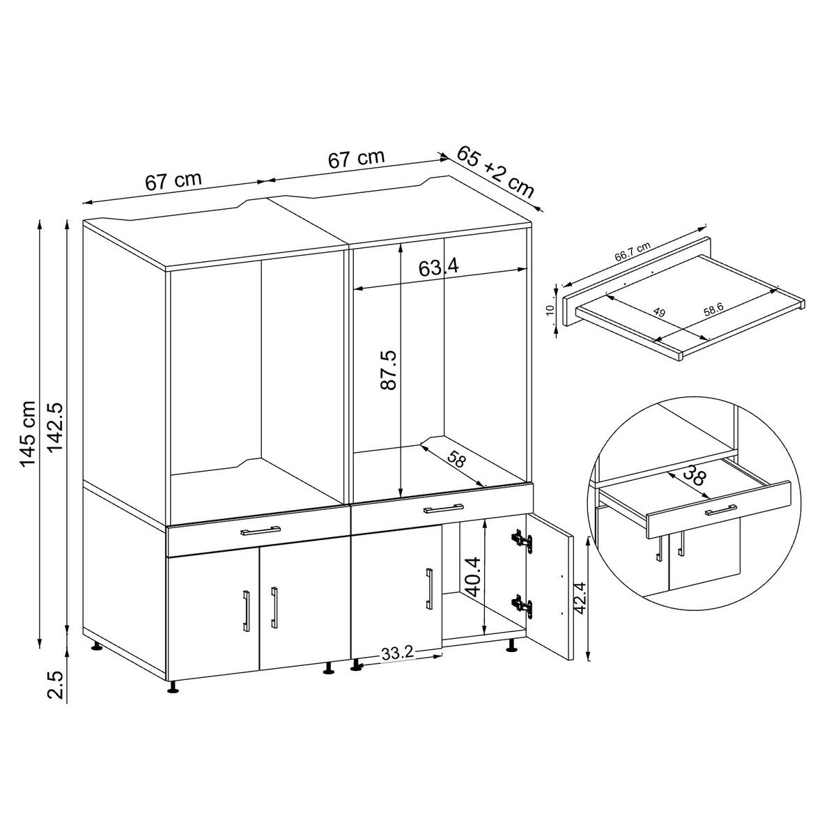 WASCHMASCHINENSCHRANK Serie 3 134cm Breit, 145cm Hoch - Schwarz, Holzwerkstoff (134/145/67cm)