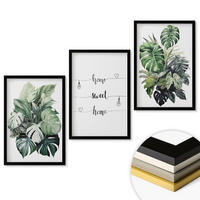 WANDBILDER 3er-Set - 40x60 cm Schwarzer Rahmen - Aquarell-Monstera-Blätter - Schwarz, Kunststoff (40/60cm) - ArtPrintCave