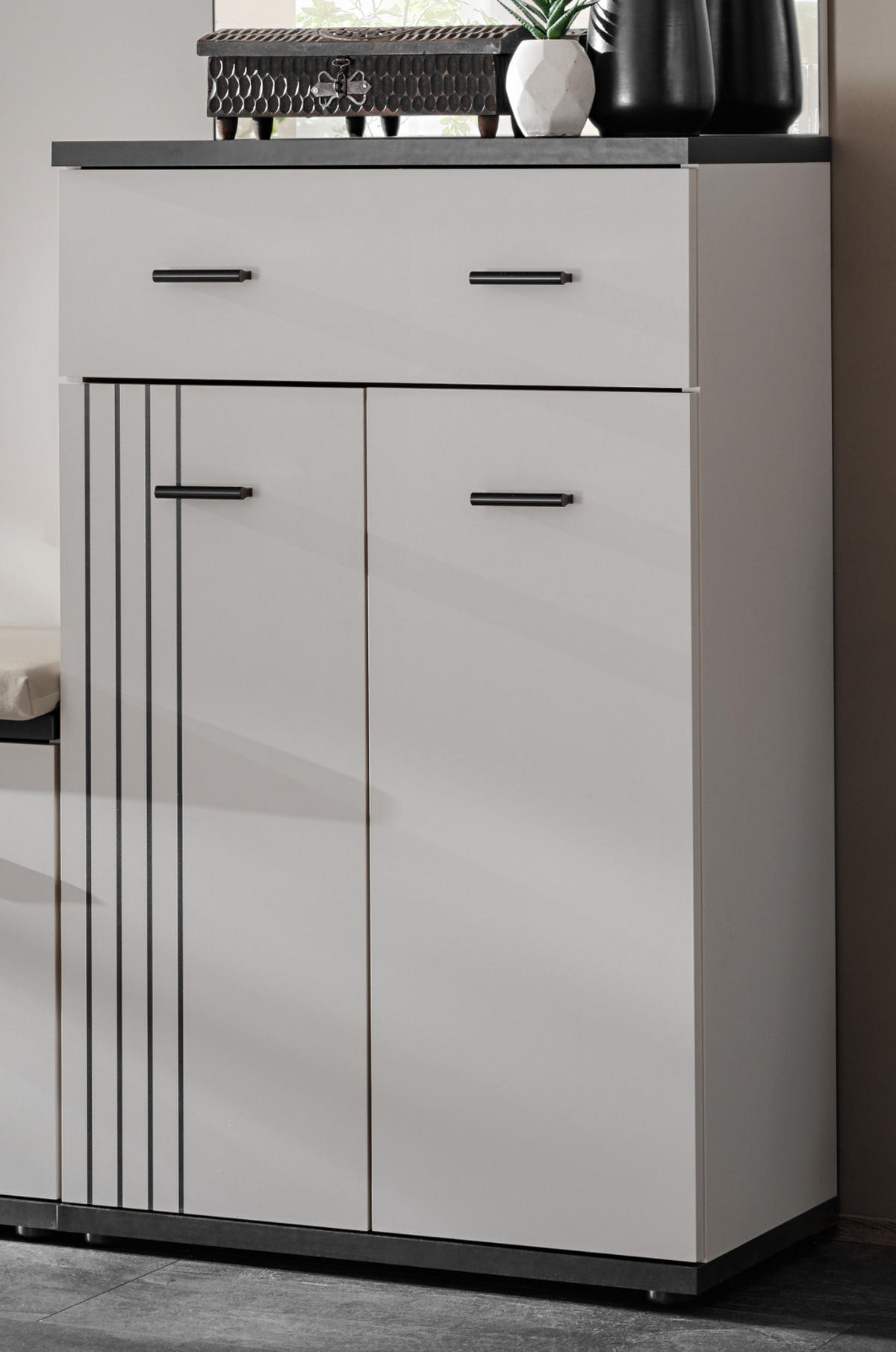FLURKOMMODE Kaschmir, schwarz 60 x 96 cm, Flurschrank mit Streifenmuster - Kaschmir/Schwarz, Holzwerkstoff/Kunststoff (60/96/32cm) - Inn.Furn