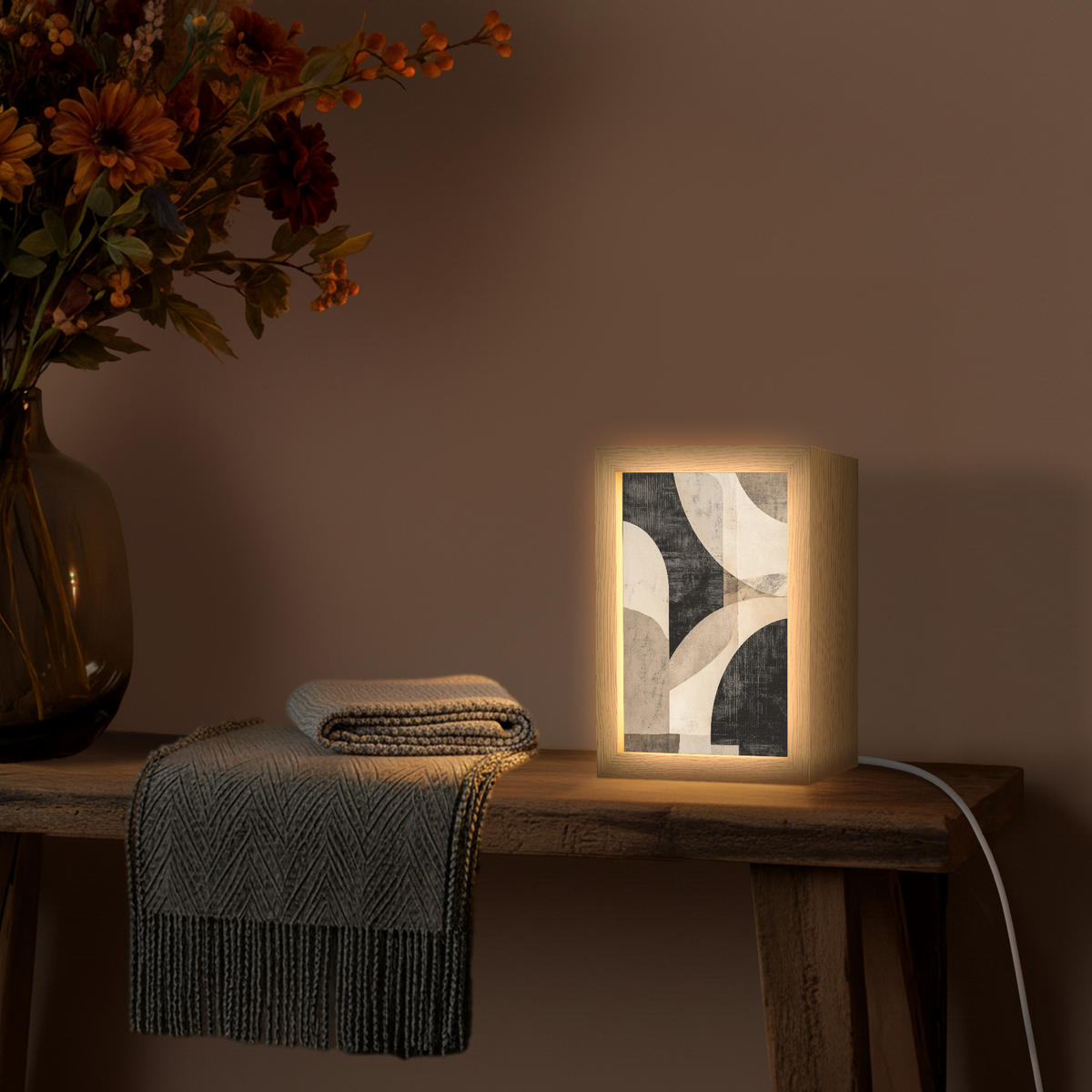 NÁSTĚNNÁ LAMPA Abstraktní - Tvary - Moderní - Béžová 15x20 cm - šedá, kompozitní dřevo (15/20/8cm) - OnlyWow
