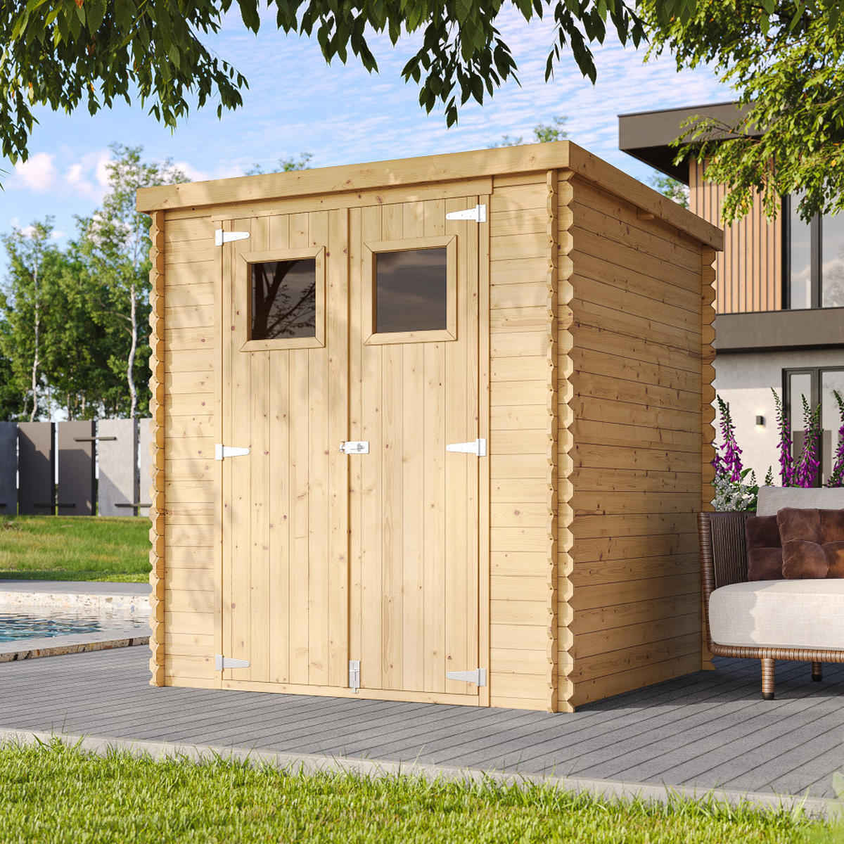 HOLZ-GARTHENHAUS - B204xL204xH202 cm/ 3.53 m2 - M309 - Beige, Holz (204/200/204cm) - Timbela