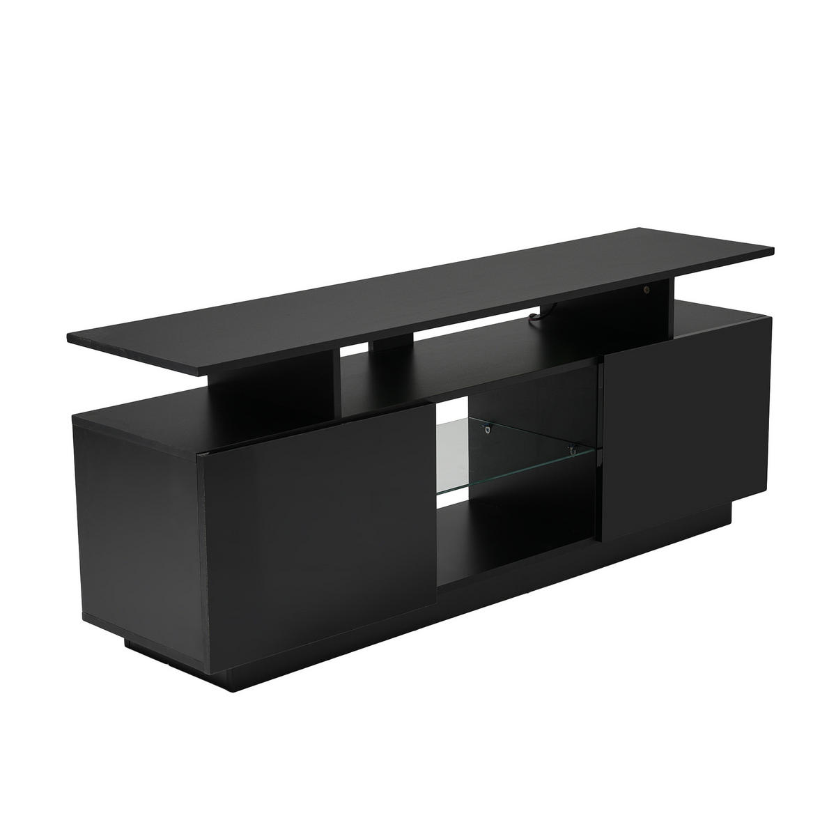 TV-LOWBOARD 140/35/55 cm mit LED-Beleuchtung und 2 Türen in Schwarz - Schwarz, Holzwerkstoff (140/55/35cm) - BEAOK