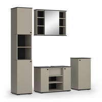 BADMÖBEL-SET Joli Greige 4 Teile, mit Hochschrank und Midischrank - Greige/Schwarz, Holzwerkstoff (80/59/37cm) - Vicco