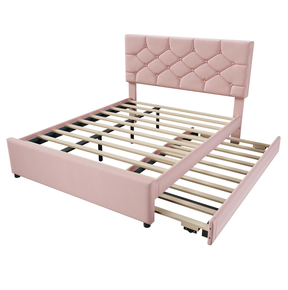 POLSTERBETT mit Rollbett 140x200 cm Samt Pink - Pink, Metall (140/200cm) - Meubliv