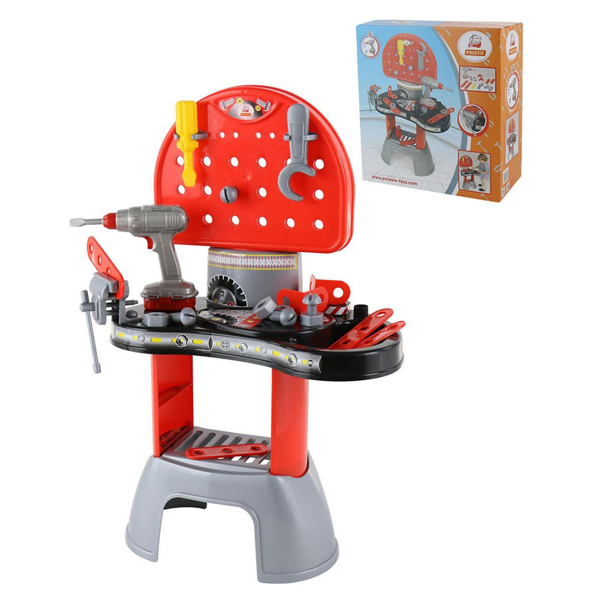 SPIELERKZEUG Kinderwerkstatt 43221 rot Werkzeugwagen, Elektroschrauber, Schraubendreher, Zubehör, Kunststoff - Rot, Kunststoff (30/75/49cm) - Polesie