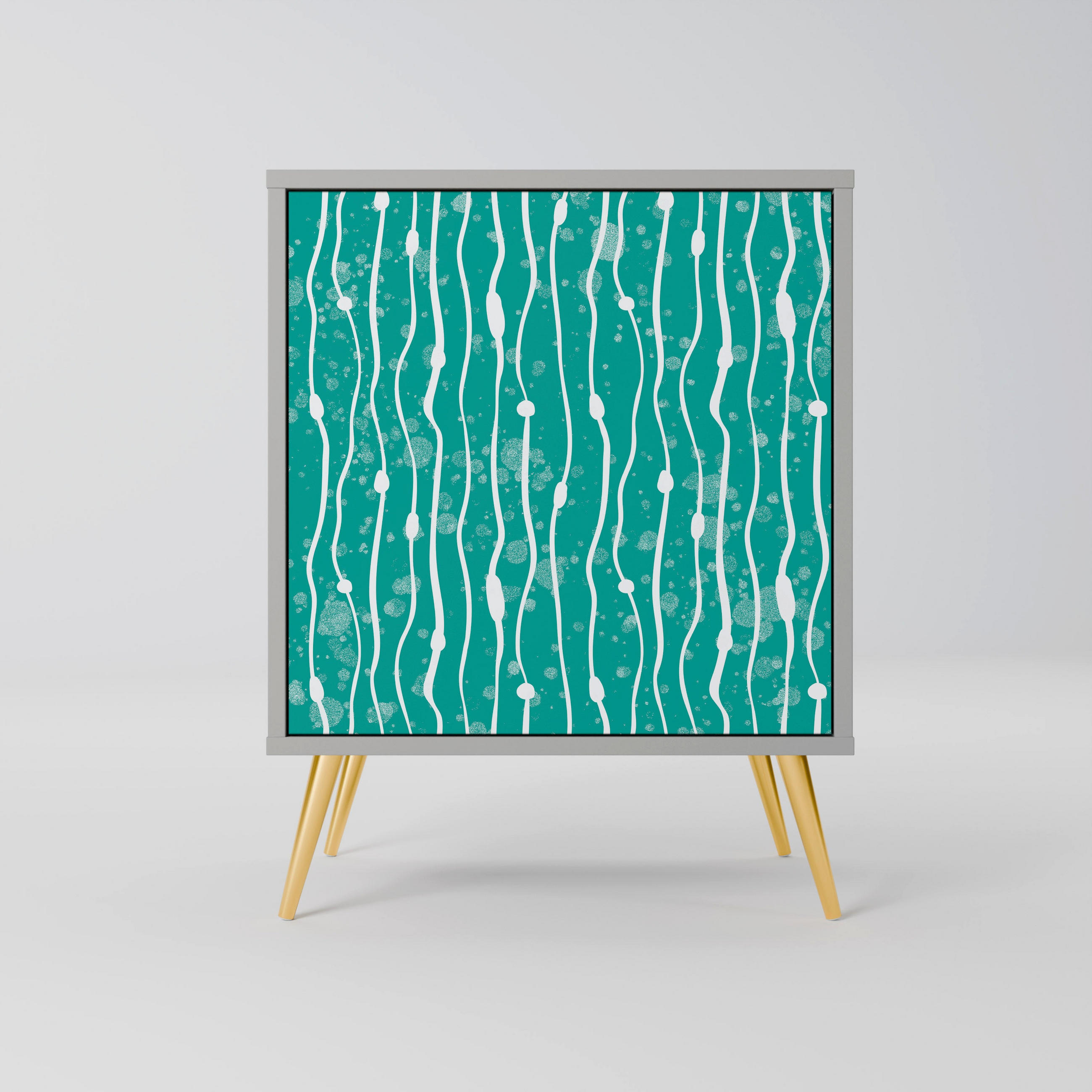 SIDEBOARD TURQUOISE RAIN, Grau, 57,5x42x75,5 cm, Goldfarbene Metallfüße - Goldfarben/Multicolor, Holzwerkstoff/Metall (57.5/75.5/42cm) - SpaceRebels