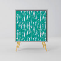 SIDEBOARD TURQUOISE RAIN, Grau, 57,5x42x75,5 cm, Goldfarbene Metallfüße - Goldfarben/Multicolor, Holzwerkstoff/Metall (57.5/75.5/42cm) - SpaceRebels