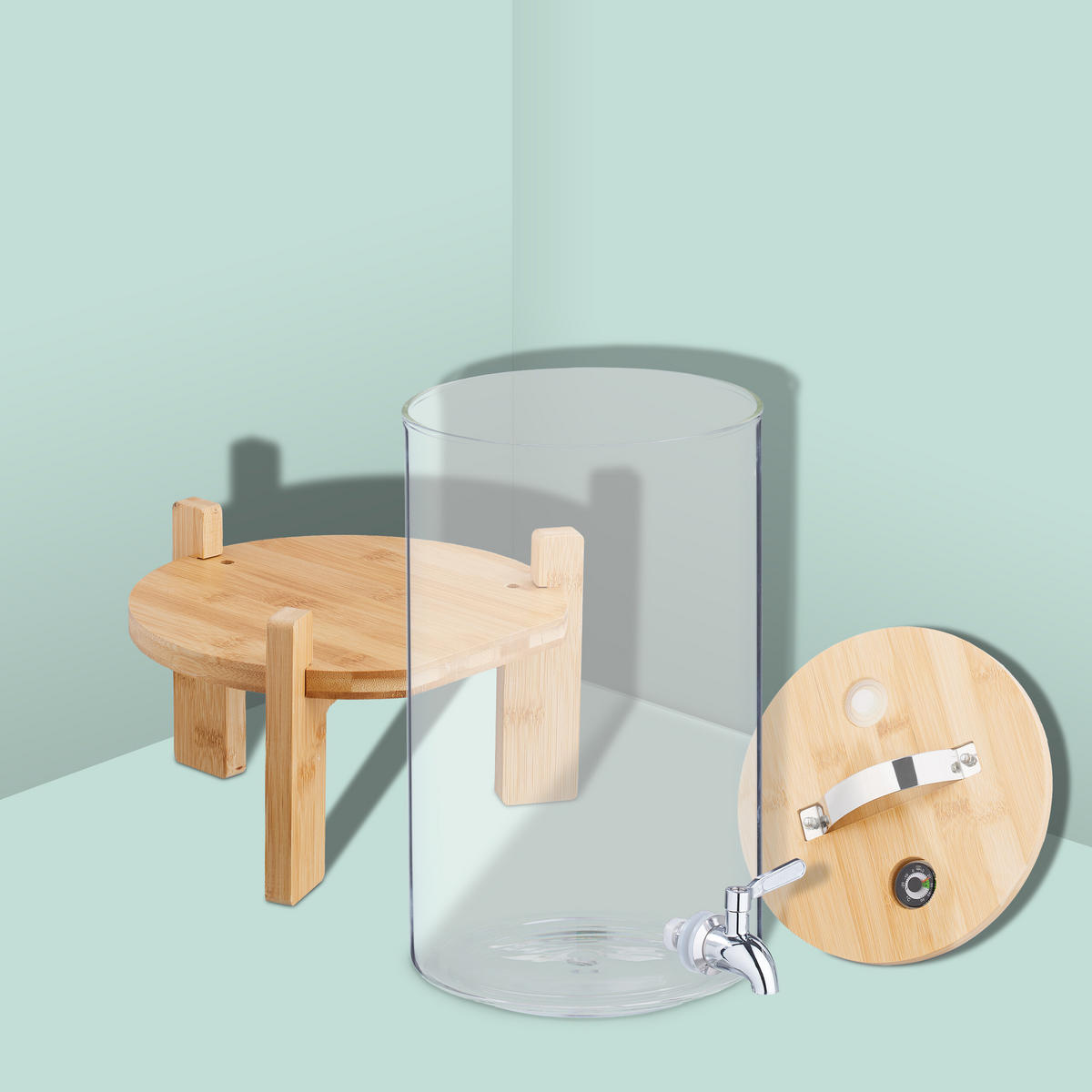 GETRÄNKESPENDER - Multicolor, Glas/Holz (8L) - Relaxdays