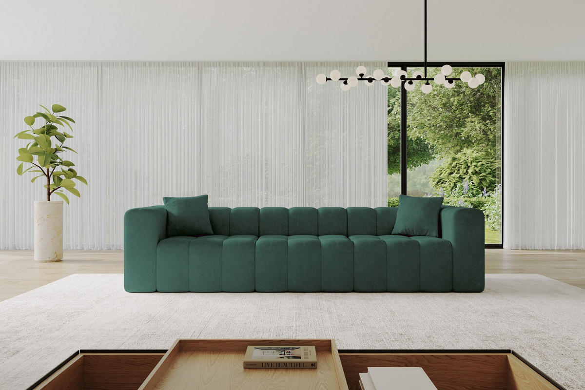 SOFA 3-Sitzer DONY-3 315x90x71 cm Grün Samt - Jadegrün/Schwarz, Holzwerkstoff/Kunststoff (315/71/90cm) - ALTDECOR