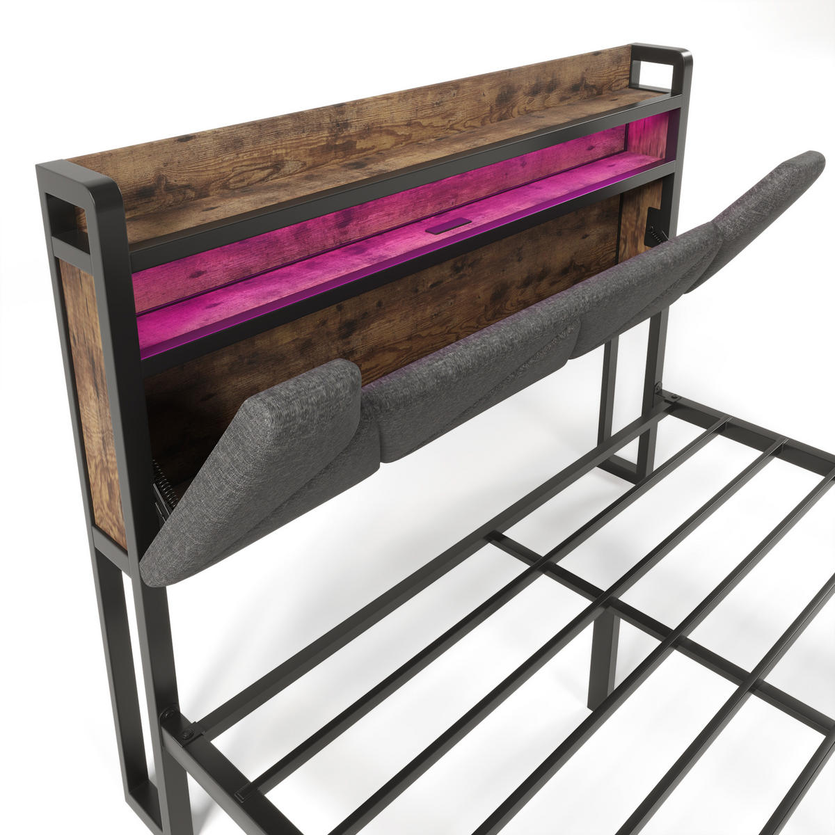 POLSTERBETT 160/200 cm DE-00945, in Grau, LED und Matratze - Grau, Metall (160/200cm) - ComfortXL