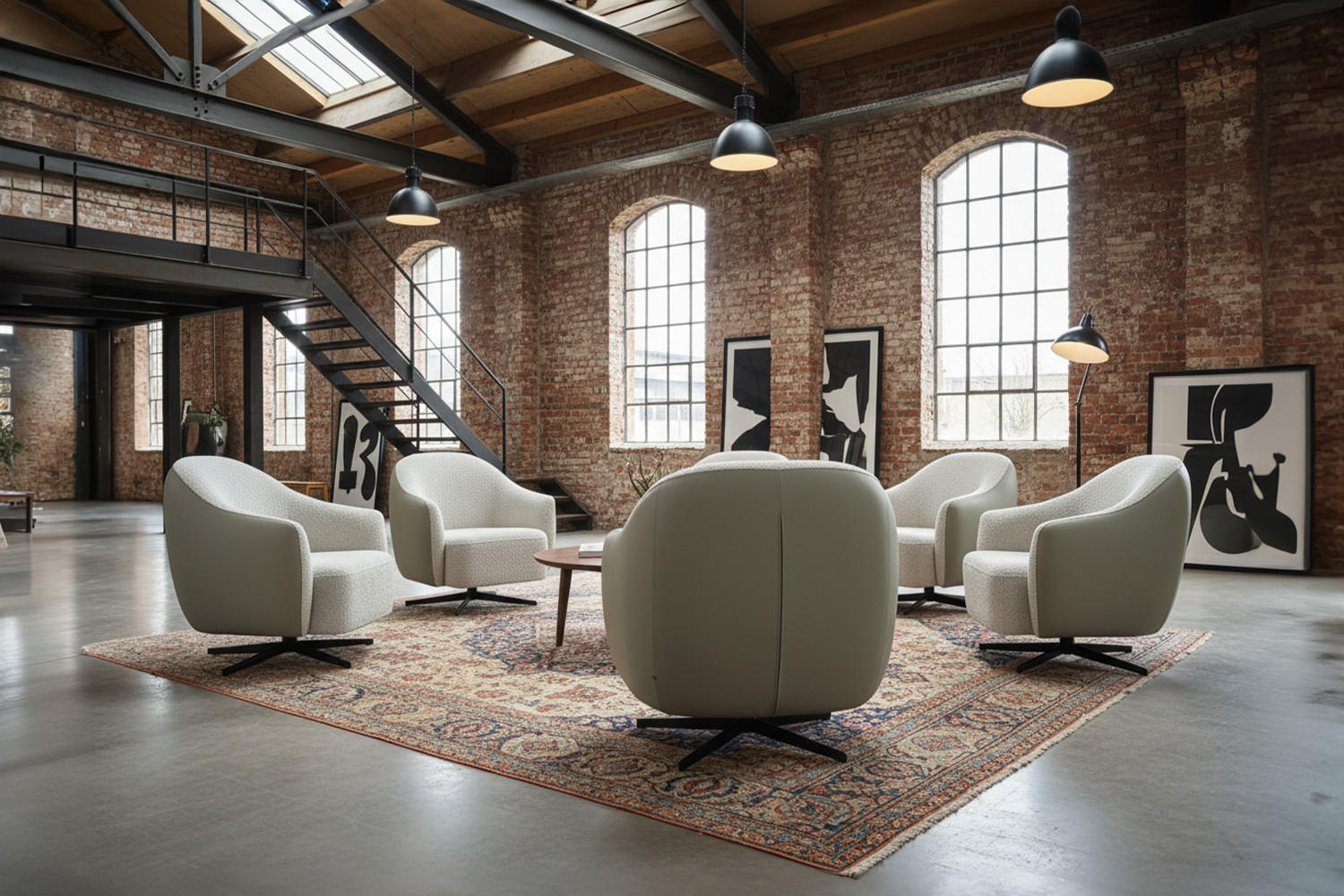 DREHSESSEL BRITTO Cremeweiß Kunstleder, Bouclé Drehbar (360°) - Creme/Schwarz, Textil/Metall (81/85/83cm) - KAWOLA