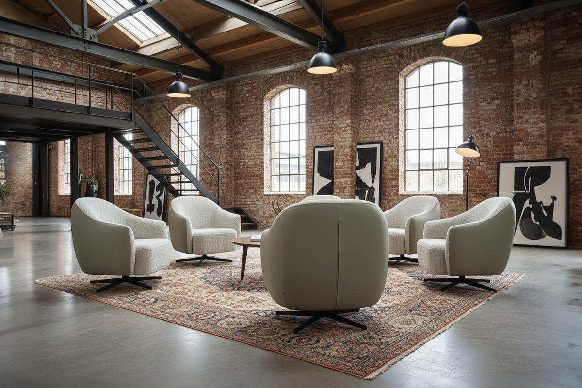 DREHSESSEL BRITTO Cremeweiß Kunstleder, Bouclé Drehbar (360°) - Creme/Schwarz, Textil/Metall (81/85/83cm) - KAWOLA