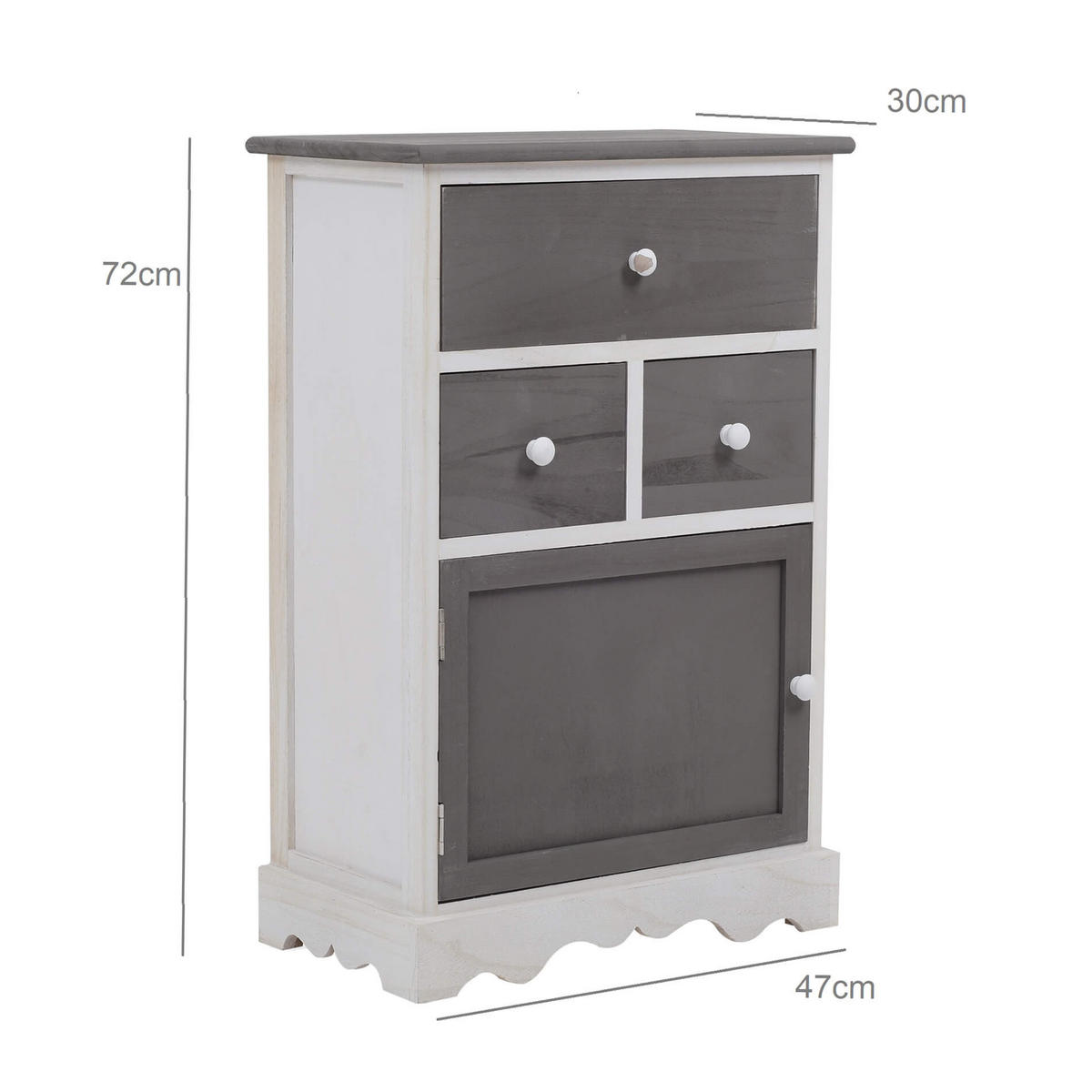 KOMMODE Weiß Grau30/47/72 cm - Weiß, Holz (30/72/47cm) - Mobili Rebecca