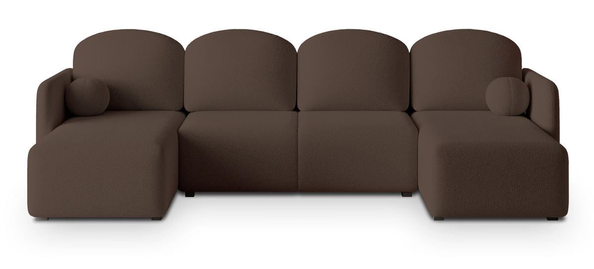 WOHNLANDSCHAFT NUBERO Braun Boucle-Stoff mit Schlaffunktion - Braun, Holz (285/85/143cm) - MASSENO