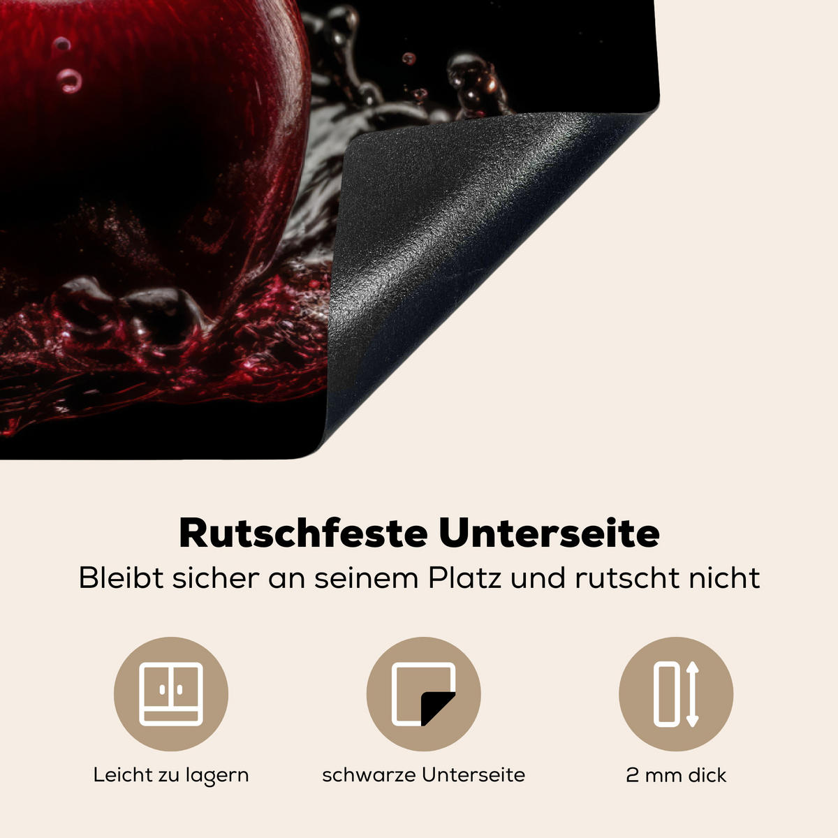 HERDABDECKPLATTE Kirsche - Rot - Frucht - Wasser - Schwarz 91x52 cm - Kirschrot, Kunststoff (91.6/0.2/52.7cm) - MuchoWow
