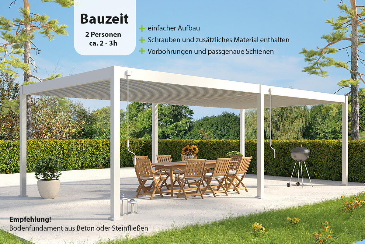 PERGOLA Deluxe Plus Pavillon Terrassenüberdachung Aluminium 4 x 8 m weiß - Weiß, Metall (400/255/800cm) - WEIDE
