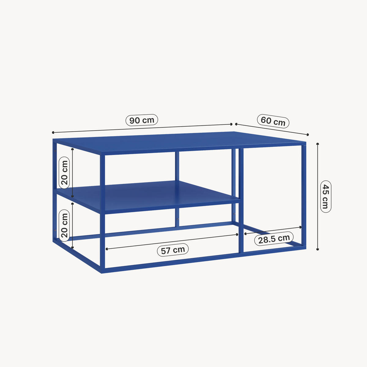 COUCHTISCH Solund 45/90/60 cm - Dunkelblau, Metall (60/90/45cm) - [en.casa]