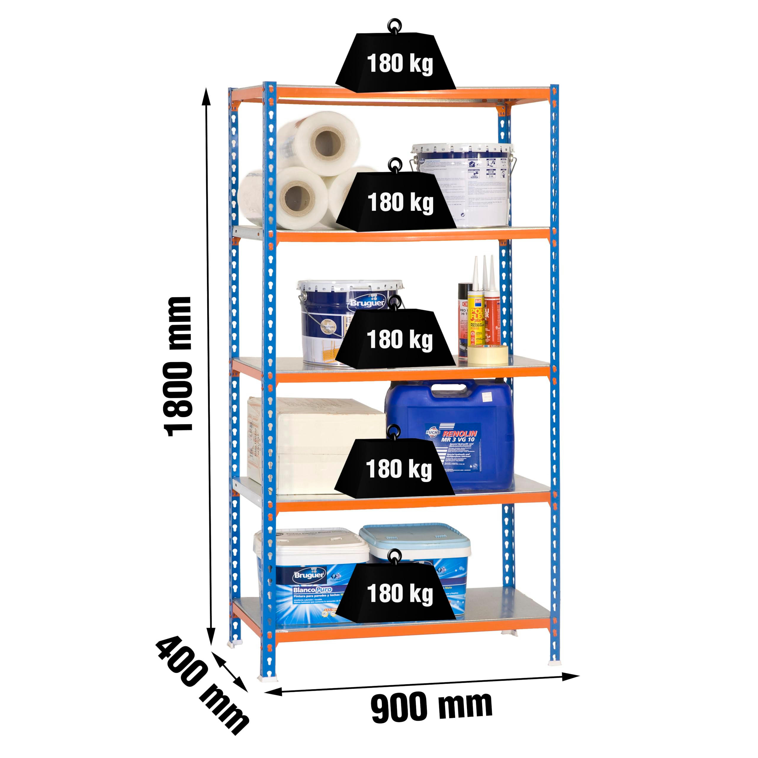 SCHWERLASTREGAL Metal Shark HxBxT 180 x 90 x 40 cm Fachlast 180 kg Blau-Orange - Gelb, Metall (90/180/40cm) - PROREGAL