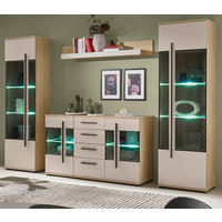 WOHNWAND Kaschmir, Eiche 4-teilig 290 cm, Wohnkombination mit Soft-Close - Kaschmir/Eichefarben, Glas/Holzwerkstoff (290/200/37cm) - Furn.Design