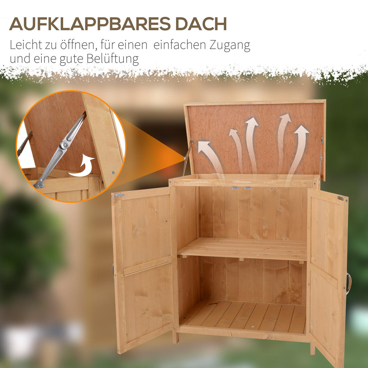 GARTENSCHRANK Geräteschuppen mit Doppeltür, 2 Fächern, wetterfest, Tannenholz, Natur - Fichtefarben, Holz (43/88/74cm) - Outsunny