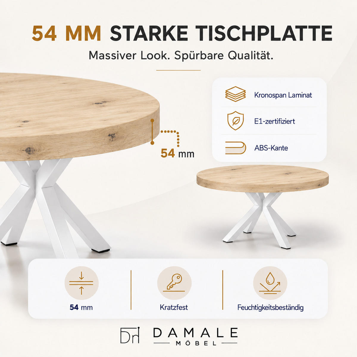 ESSTISCH rund ausziehbar 100-200/100/76 cm, Artisan Eiche, 54 cm Tischplatte + Metall weiß - Eiche Artisan, Holzwerkstoff/Metall (100/200/76cm) - Damale Möbel