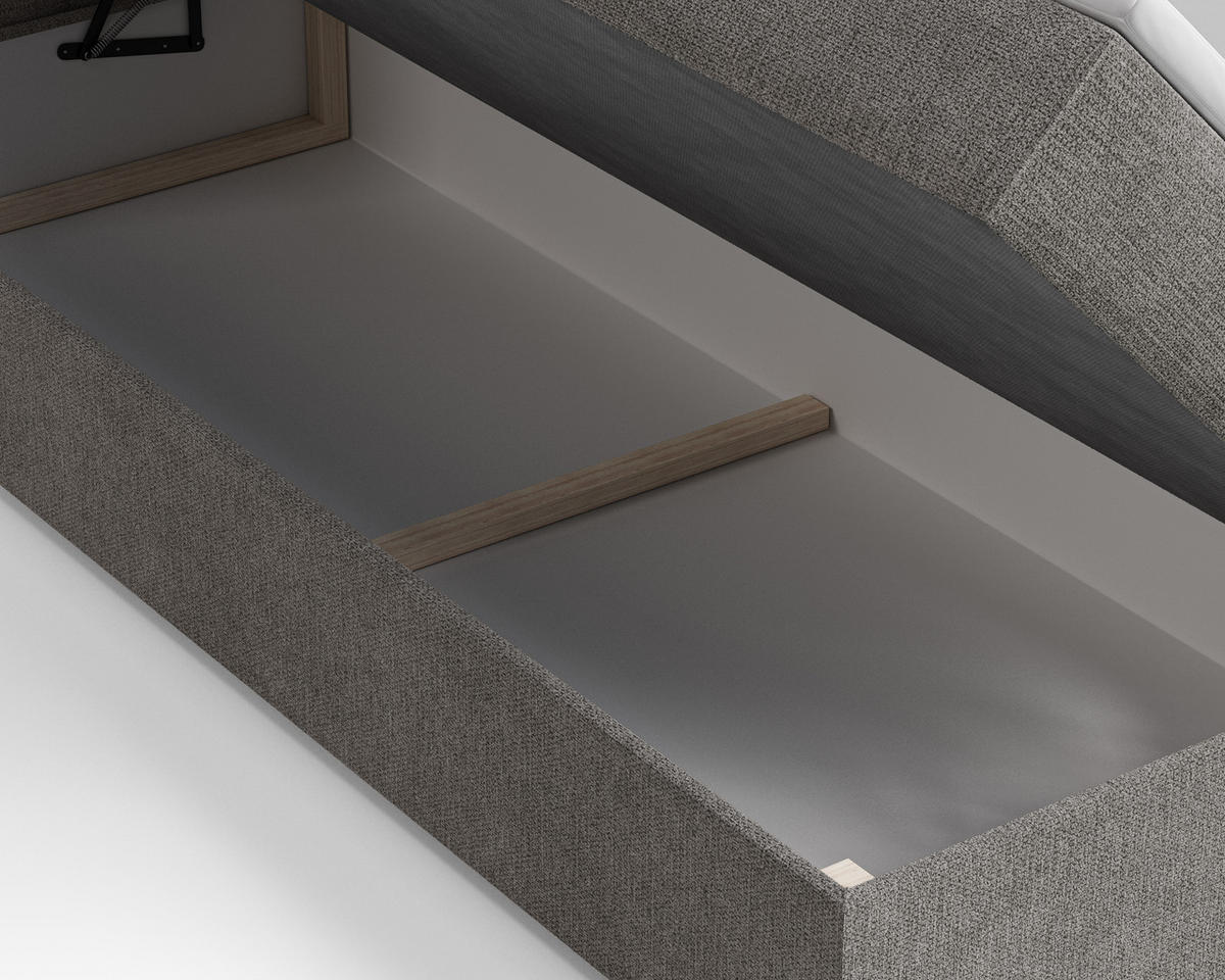 BOXBETT - Bett 05 OSLO - Aragon - 140x200 cm - mit Bettkasten und Komfort-Topper - Grau, Holz (140/200cm) - ROYAL24_MARKT