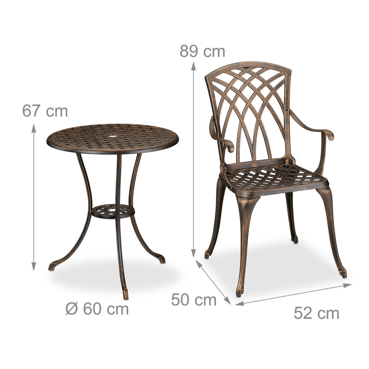 3-TLG.GARTENMÖBEL-SET - Bronzefarben, Metall - Relaxdays