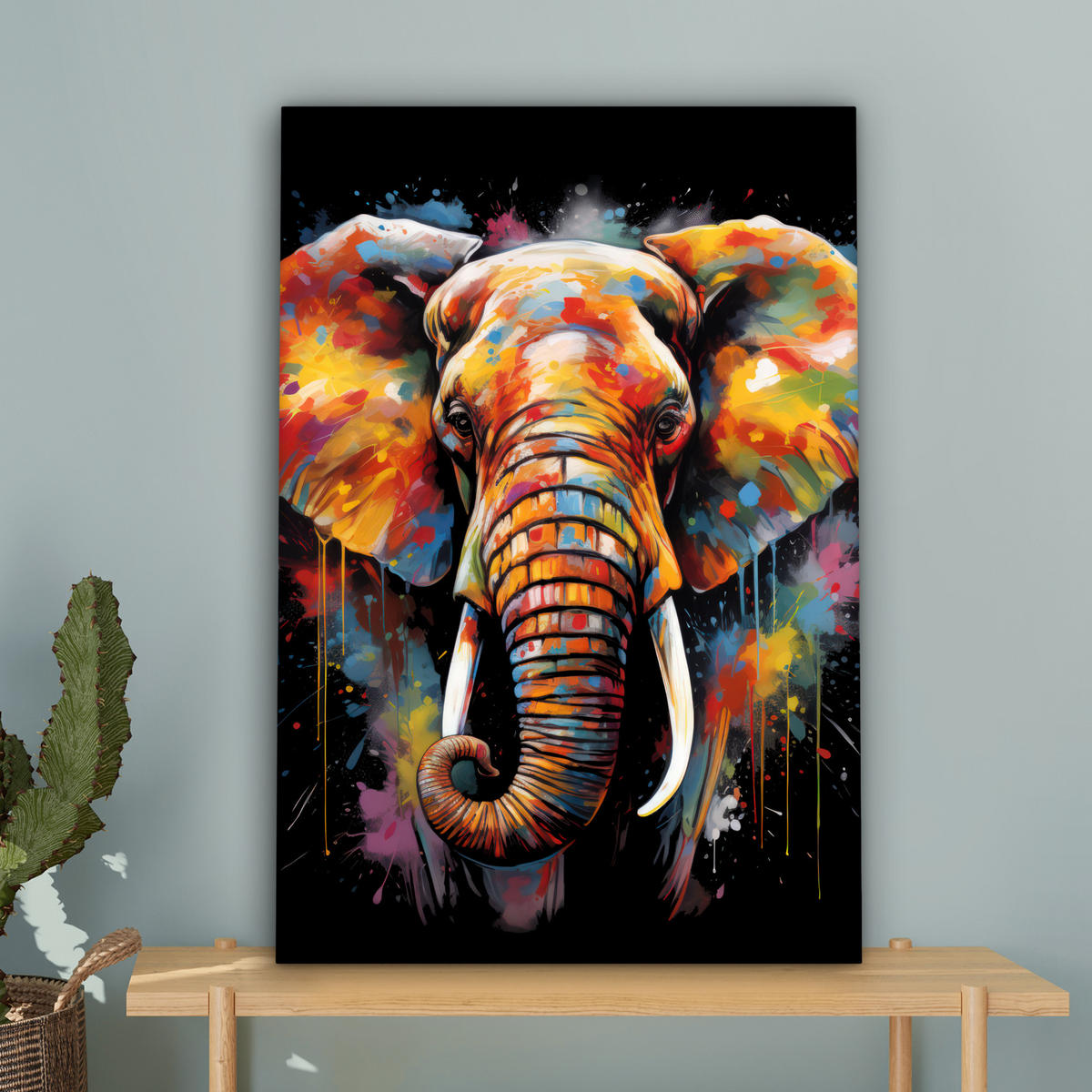 LEINWANDBILD Elefant - Graffiti - Schwarz - Tiere - Farben 40x60 cm - Schwarz, Textil (40/60cm) - MuchoWow
