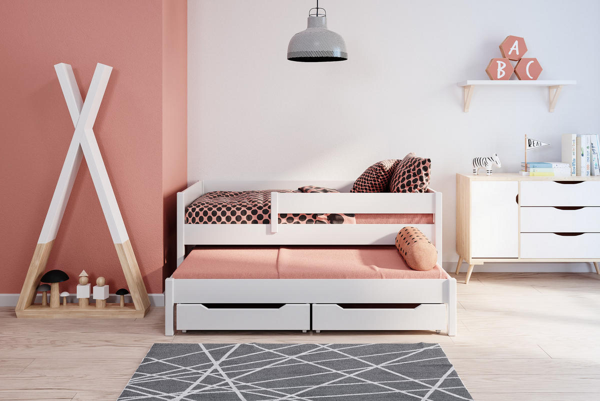 AUSZIEHBETT Junior 180x80 weiß mit Schubladen - Weiß, Holzwerkstoff (80/74/180cm) - LUKDOM