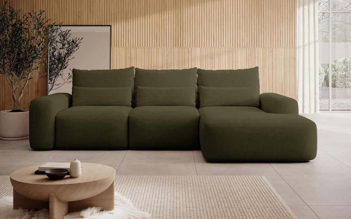 ECKSOFA Carnos Chenille-Bezug in Olivgrün - Olivgrün, Textil (264/162cm) - Selsey