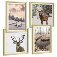BILDER SET 4er Set - 50x50 cm & 40x60 cm Goldrahmen - Winterlandschaft mit Hirschen - Goldfarben, Kunststoff (50/50cm) - TULUP