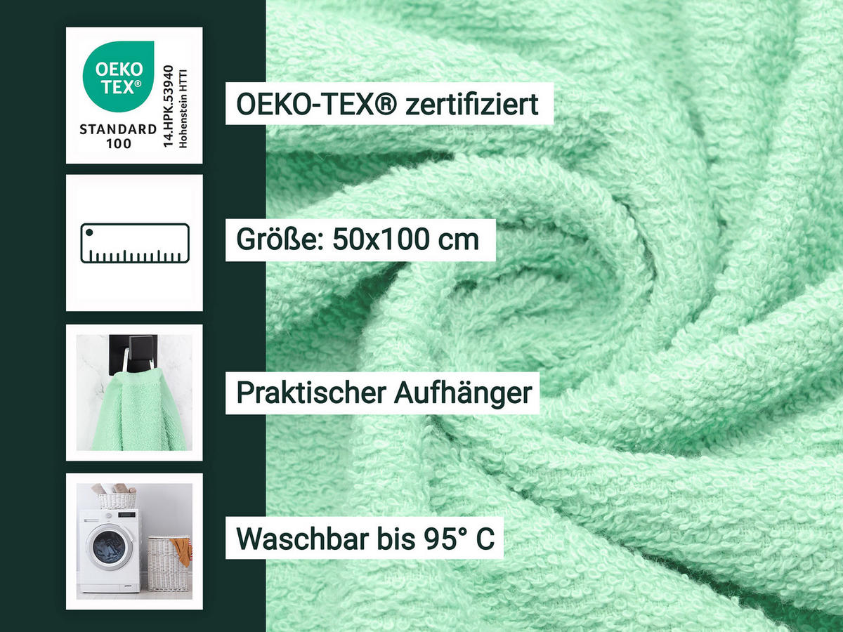 HANDTÜCHER, 10er-Set, 50x100 cm, 80% Baumwolle, 20% Polyester, Grün - Grün, Naturmaterialien (50/100cm) - Zollner