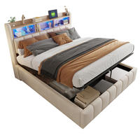 POLSTERBETT 180/200 cm Beige mit Stauraum, LED-Beleuchtung und USB - Beige, Textil (180/200cm) - Flora Grace