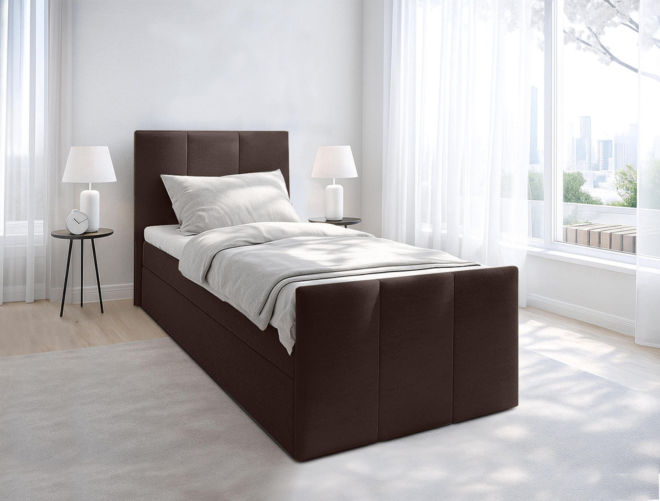 BOXBETT LEVENTE 100x200 cm mit Bettkasten und Matratze - Braun - Schwarz/Braun, Holz/Holzwerkstoff (100/200cm) - AX Living