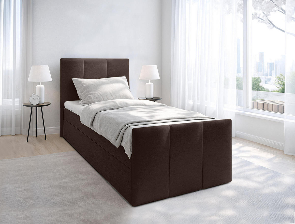 BOXBETT LEVENTE 90x200 cm mit Bettkasten und Matratze - Braun - Schwarz/Braun, Holz/Holzwerkstoff (90/200cm) - AX Living