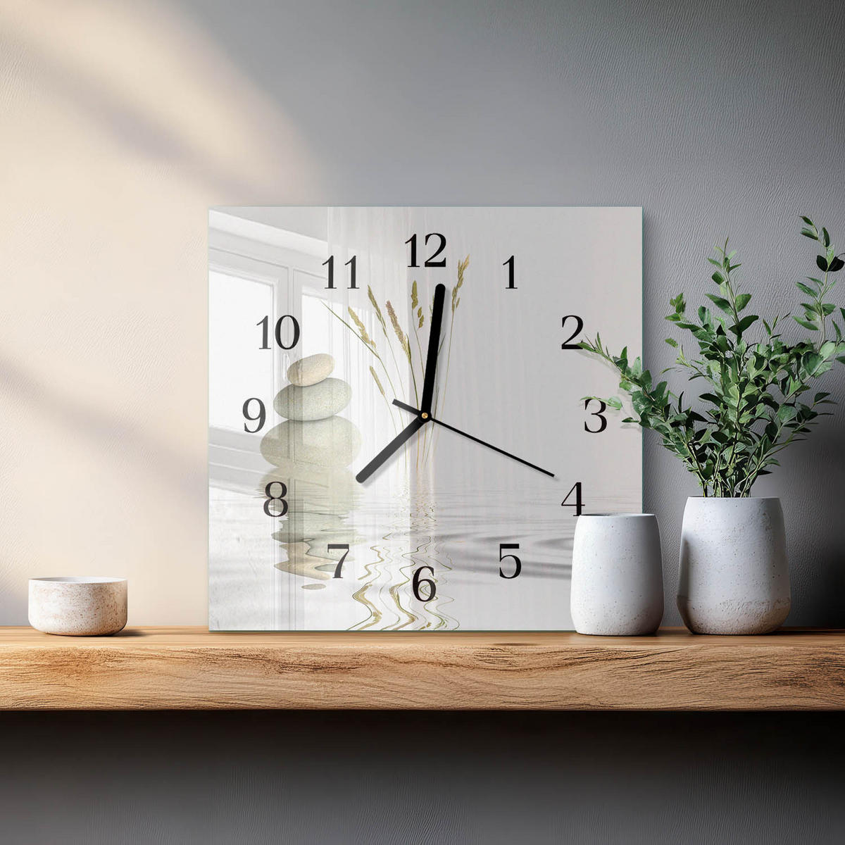 WANDUHR 30x30 cm - Steine - Weiß, Glas (30/30/0.4cm) - TULUP